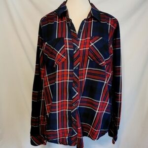 3/$20 Ci Sono Cotton Red/Navy Plaid Button Down Shirt Sz L Open To Offers